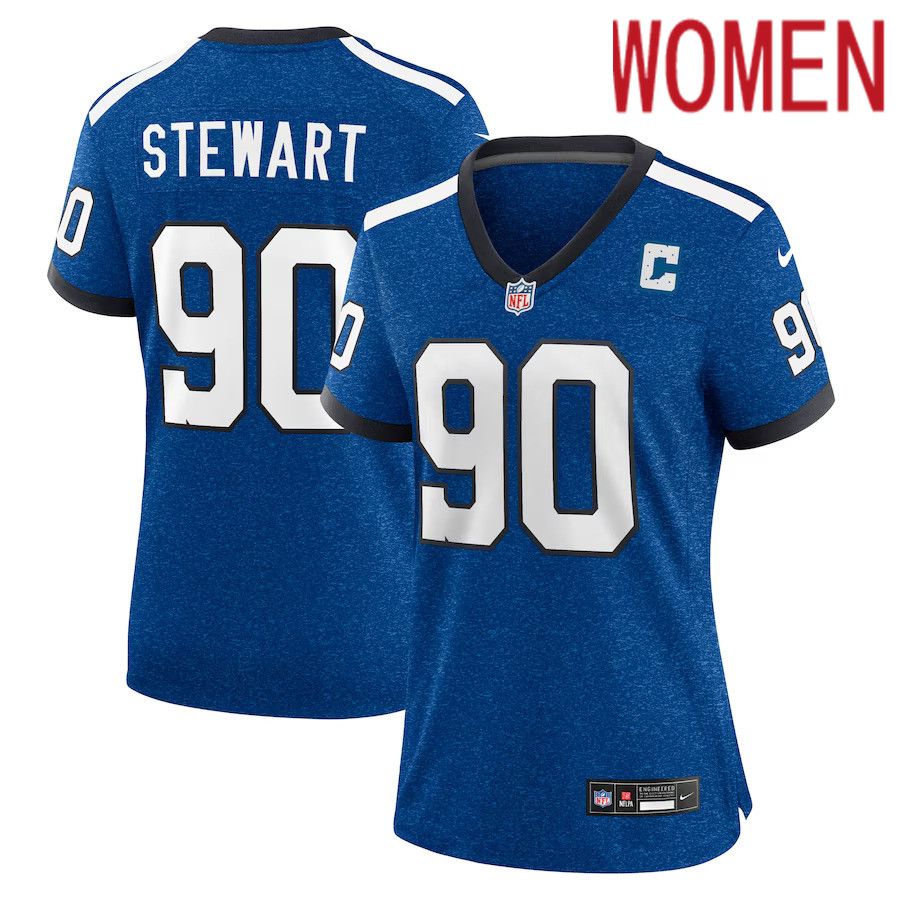 Women Indianapolis Colts 90 Grover Stewart Nike Royal Indiana Nights Alternate Game NFL Jersey